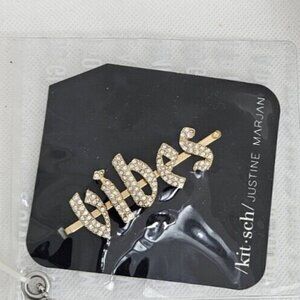 New Kitsch X Justine Marjan Gold Color VIBES Rhinestone Bobby Pin